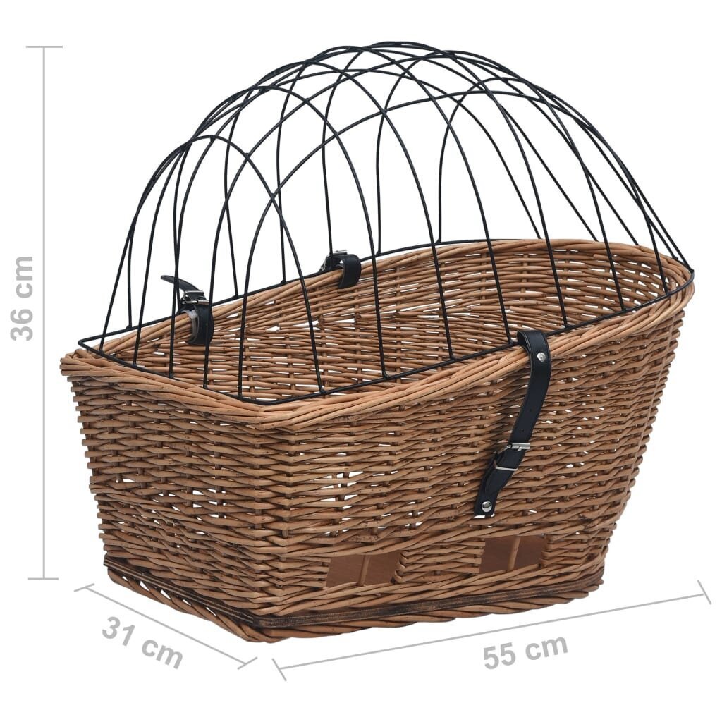 vidaXL velosipēda aizmugurējais grozs ar pārsegu, 55x31x36 cm, vītols цена и информация | Velo bagāžnieki | 220.lv