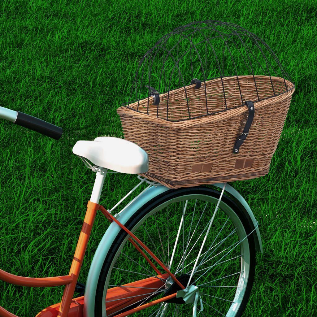 vidaXL velosipēda aizmugurējais grozs ar pārsegu, 55x31x36 cm, vītols цена и информация | Velo bagāžnieki | 220.lv