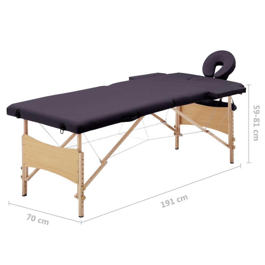 vidaXL saliekams masāžas galds, 2 daļas, koks, violets cena un informācija | Masāžas piederumi | 220.lv