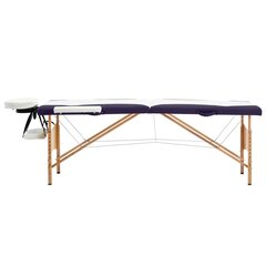 vidaXL saliekams masāžas galds, 2 daļas, koks, balts ar violetu cena un informācija | Masāžas piederumi | 220.lv