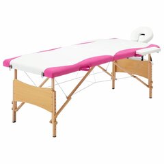 vidaXL saliekams masāžas galds, 2 daļas, koks, balts ar rozā cena un informācija | Masāžas piederumi | 220.lv