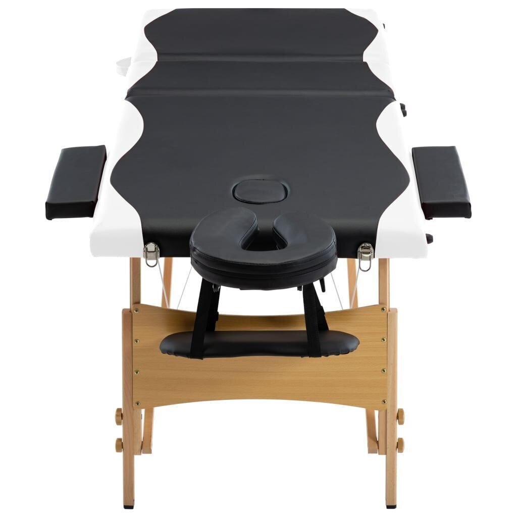 vidaXL saliekams masāžas galds, 3 daļas, koks, melns ar baltu cena un informācija | Masāžas piederumi | 220.lv