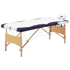 vidaXL saliekams masāžas galds, 3 daļas, koks, balts ar violetu цена и информация | Аксессуары для массажа | 220.lv
