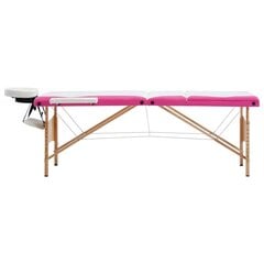 vidaXL saliekams masāžas galds, 3 daļas, koks, balts ar rozā cena un informācija | Masāžas piederumi | 220.lv