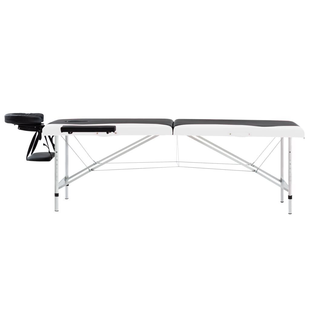 vidaXL saliekams masāžas galds, 2 daļas, alumīnijs, melns ar baltu cena un informācija | Masāžas piederumi | 220.lv