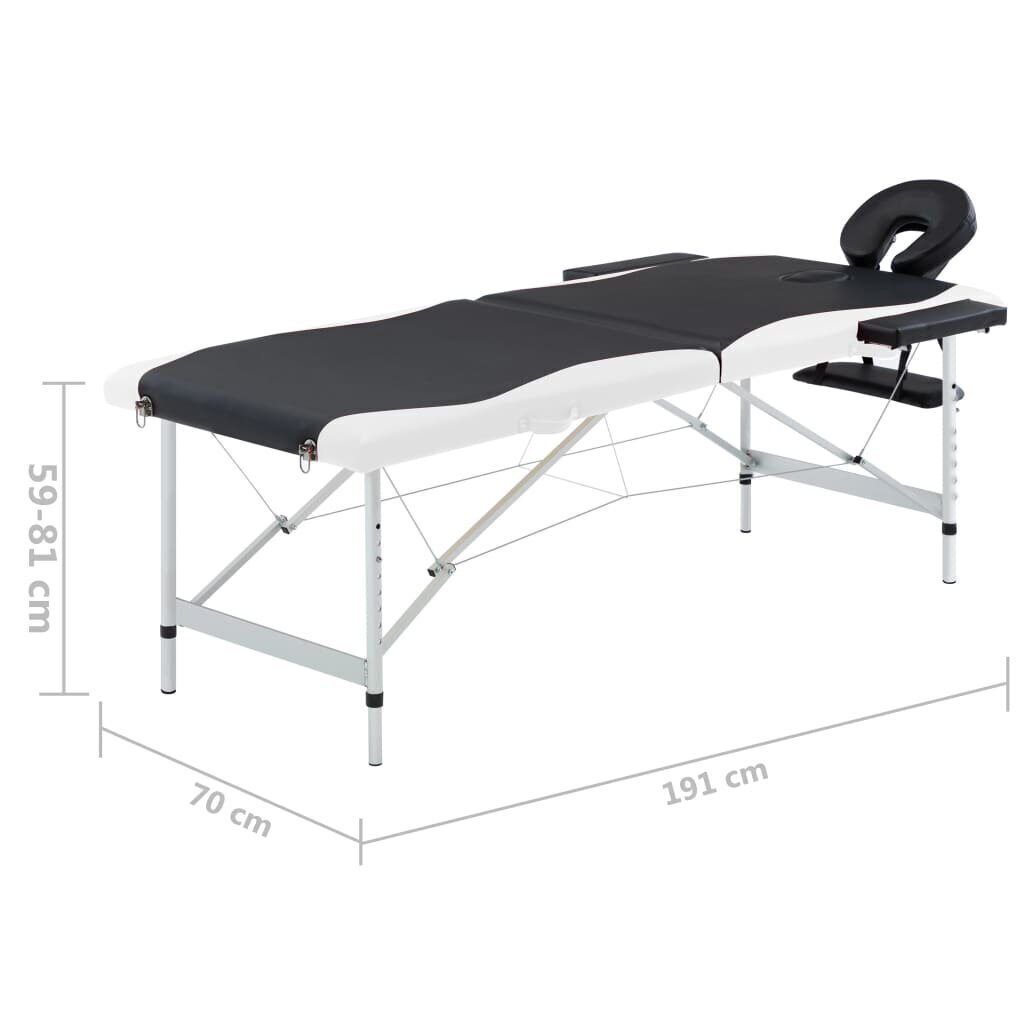 vidaXL saliekams masāžas galds, 2 daļas, alumīnijs, melns ar baltu cena un informācija | Masāžas piederumi | 220.lv