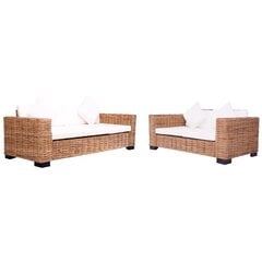 vidaXL divdaļīgs dīvānu komplekts ar matračiem, dabīga rotangpalma cena un informācija | Dārza mēbeļu komplekti | 220.lv