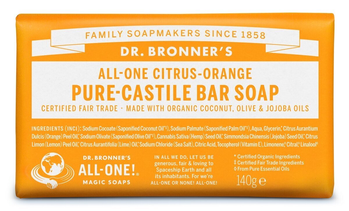 Ekoloģiskās Kastīlijas ziepes Dr. Bronner's Citrus-Orange, 140 g cena un informācija | Ziepes | 220.lv