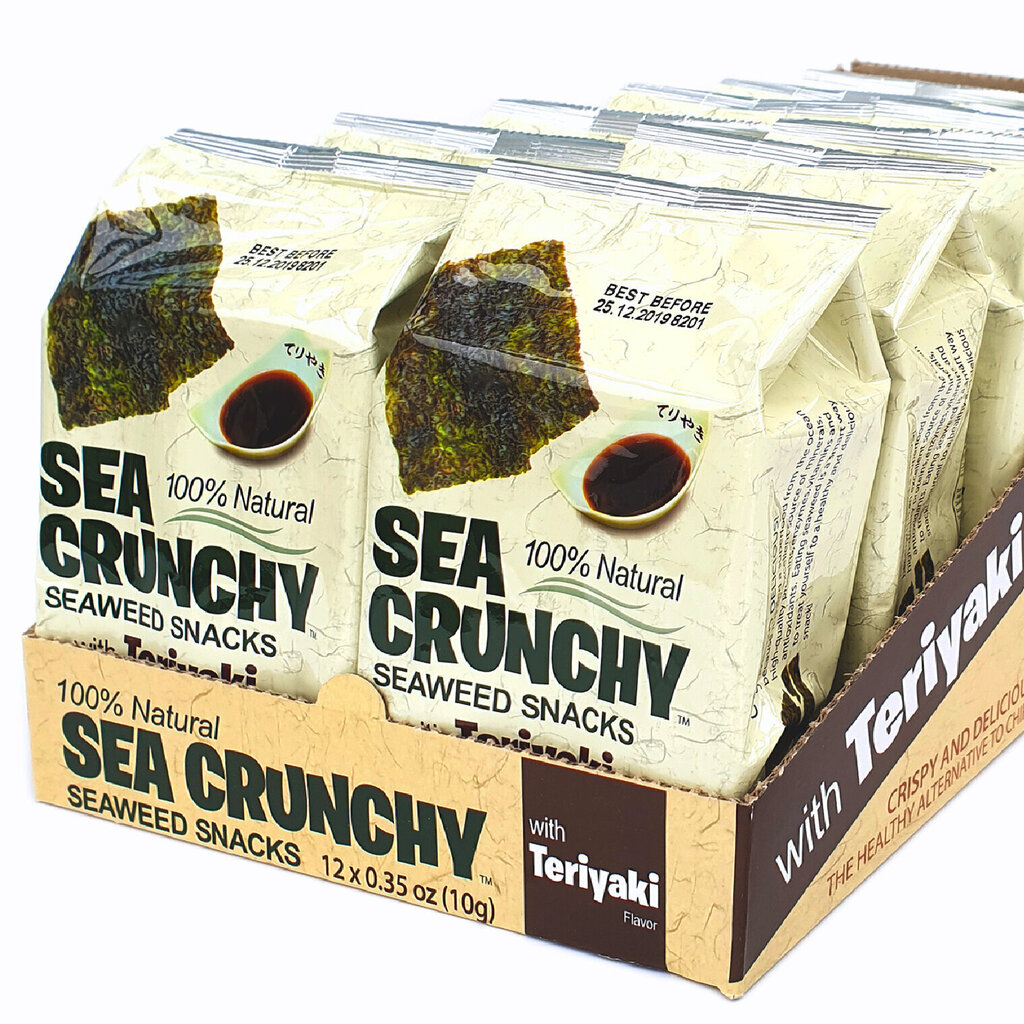 Jūras aļģu uzkodas ar Teriyaki garšu, SEA CRUNCHY, 12 gab. цена и информация | Uzkodas, čipsi | 220.lv