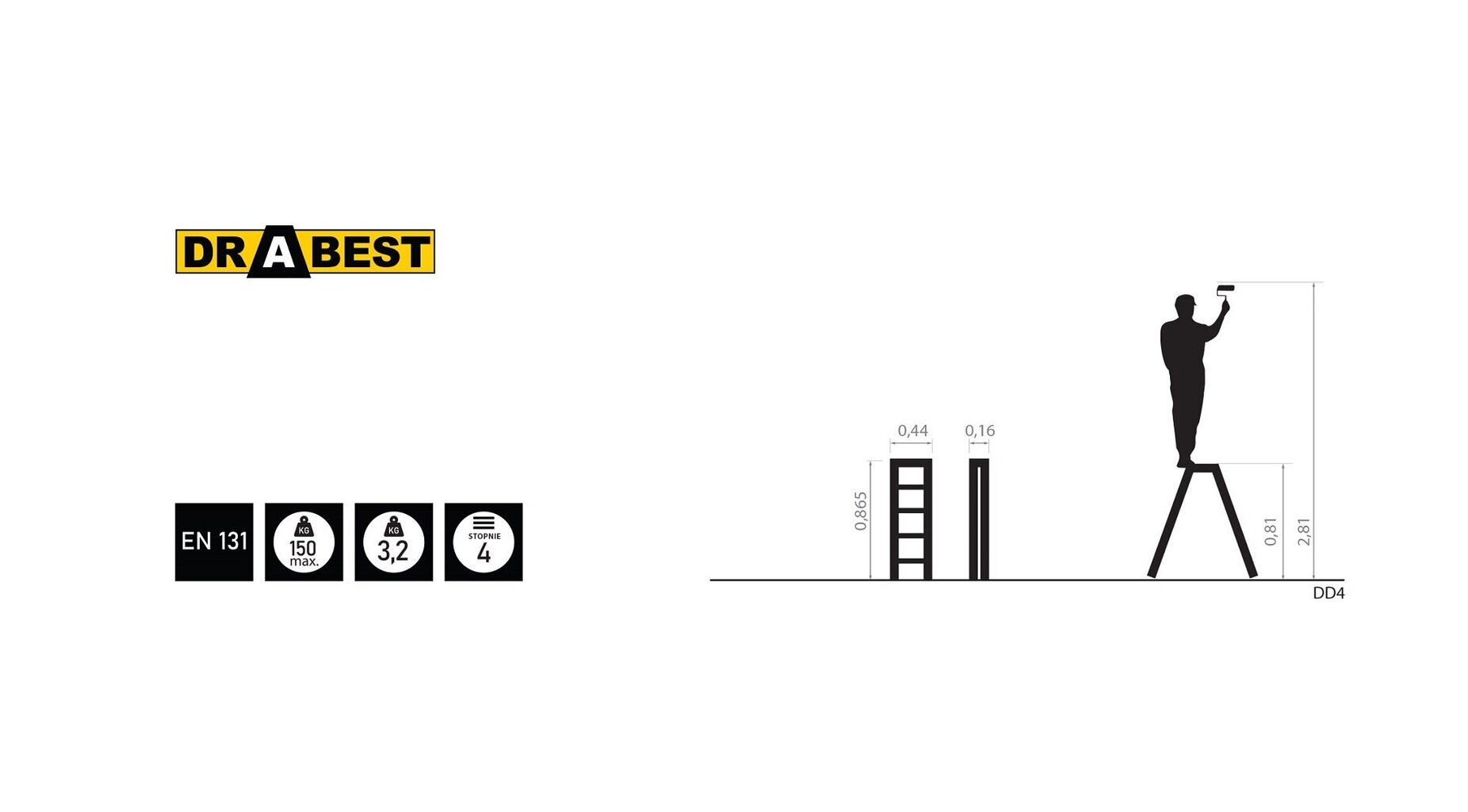 Divpusējas alumīnija kāpnes DRABEST DD4 цена и информация | Saliekamās kāpnes, celtniecības sastatnes | 220.lv