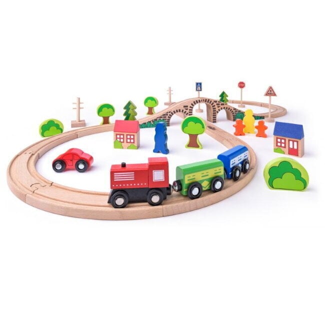 Koka dzelzceļa trase ar piederumiem Woody, 93061, 40 d. cena un informācija | Rotaļlietas zēniem | 220.lv