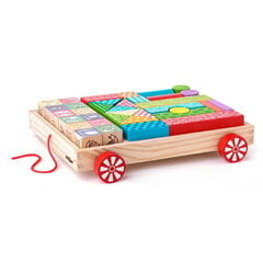 Деревянная тележка с цветными кубиками алфавита Woody 90913 (34 шт.) для детей от 3 лет +  (27x24 см) цена и информация | Конструкторы и кубики | 220.lv