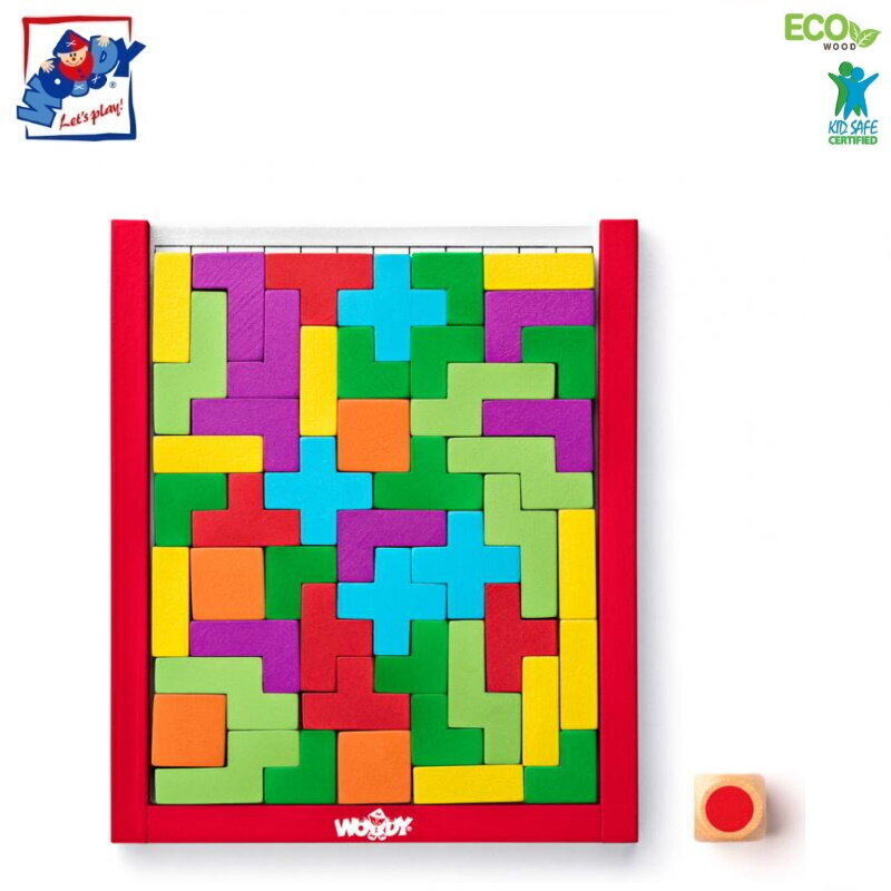 Woody 91918 Loģiskā "puzzle" kauliņu spēle - koka Tetris (48gab.) bērniem no 3+ gadiem (17,5x15x1,9cm) cena un informācija | Attīstošās rotaļlietas | 220.lv