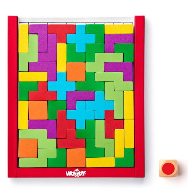 Woody 91918 Loģiskā "puzzle" kauliņu spēle - koka Tetris (48gab.) bērniem no 3+ gadiem (17,5x15x1,9cm) cena un informācija | Attīstošās rotaļlietas | 220.lv