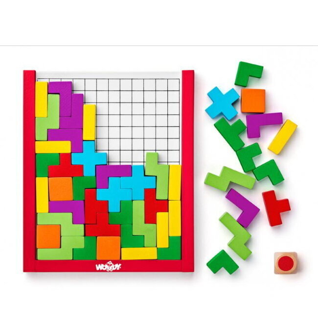 Woody 91918 Loģiskā "puzzle" kauliņu spēle - koka Tetris (48gab.) bērniem no 3+ gadiem (17,5x15x1,9cm) cena un informācija | Attīstošās rotaļlietas | 220.lv