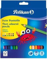 Pelikan Карандаши цветные, трехгранные, SOFT, грубый, 12 цветов + точилка  цена и информация | Письменные принадлежности | 220.lv