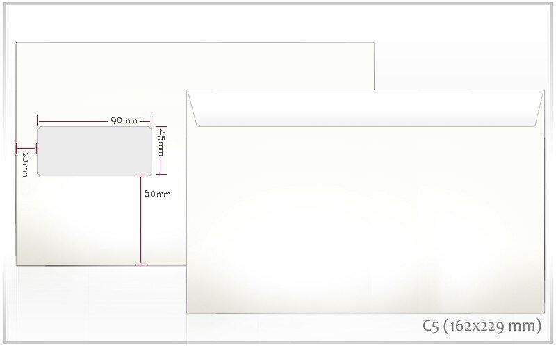 Aploksne C5 ar lodziņu, balta, 162x220 mm цена и информация | Aploksnes | 220.lv