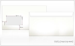 Aploksne C6/C5 ar lodziņu, 45x90 mm, balta cena un informācija | Aploksnes | 220.lv