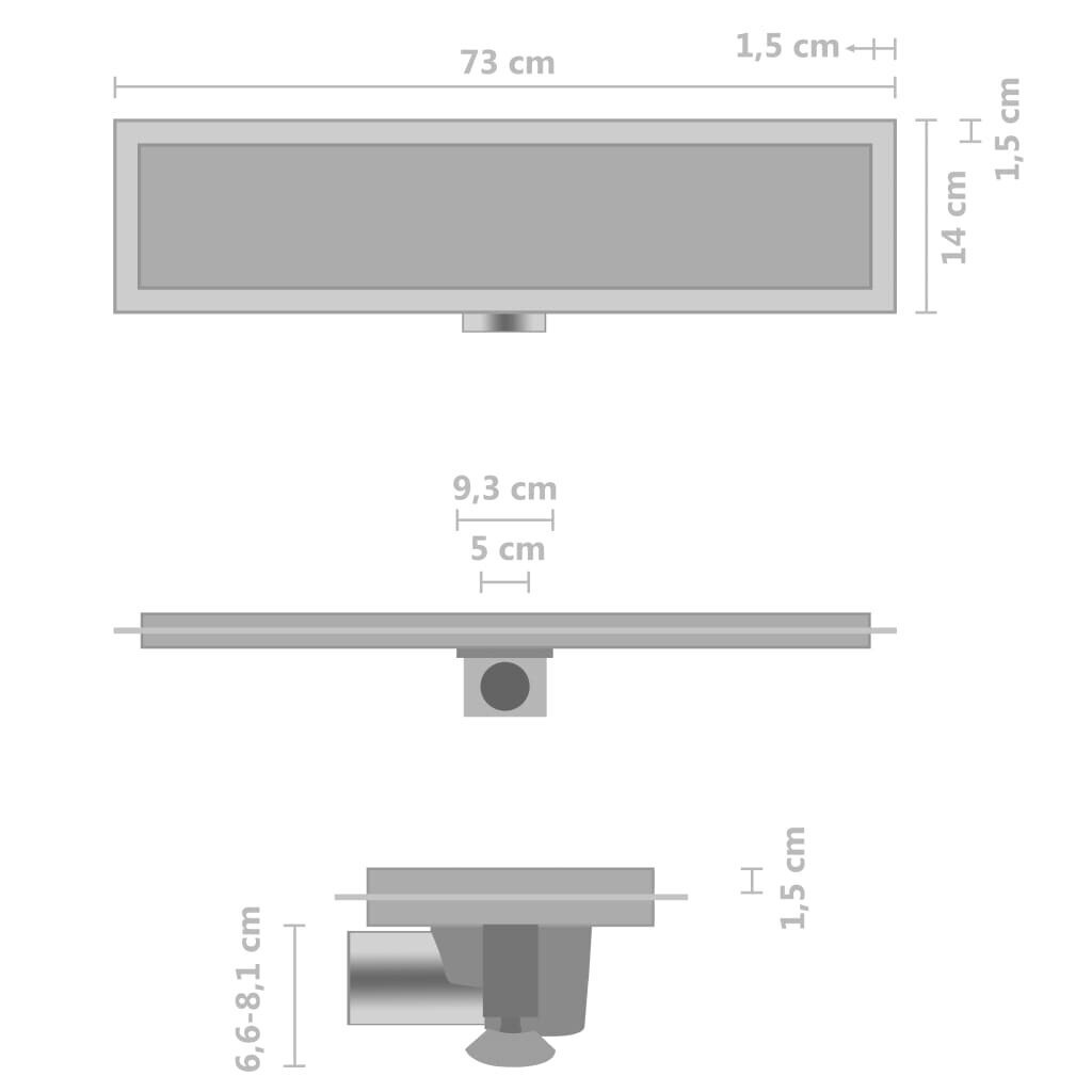 vidaXL dušas noteka ar pārsegu, 73x14 cm, nerūsējošs tērauds cena un informācija | Sifoni | 220.lv