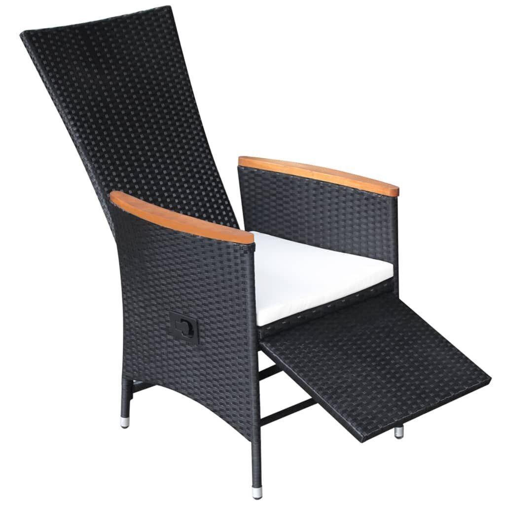 vidaXL atgāžami dārza krēsli, 2 gab., matrači, melna PE rotangpalma цена и информация | Dārza krēsli | 220.lv