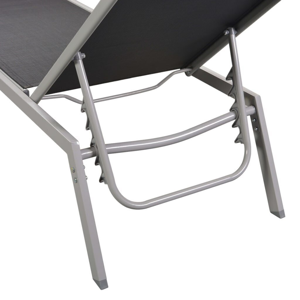 vidaXL sauļošanās zviļņi, 2 gab., ar galdu, tērauds, melns tekstilēns cena un informācija | Sauļošanās krēsli | 220.lv