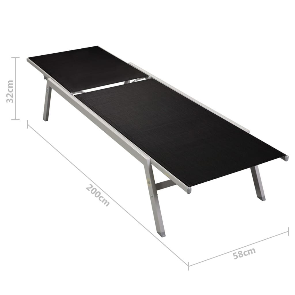 vidaXL sauļošanās zviļņi, 2 gab., ar galdu, tērauds, melns tekstilēns cena un informācija | Sauļošanās krēsli | 220.lv
