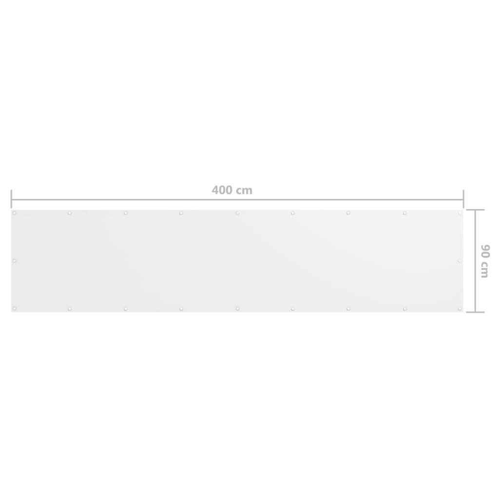 vidaXL balkona aizslietnis, 90x400 cm, balts audums cena un informācija | Saulessargi, markīzes un statīvi | 220.lv