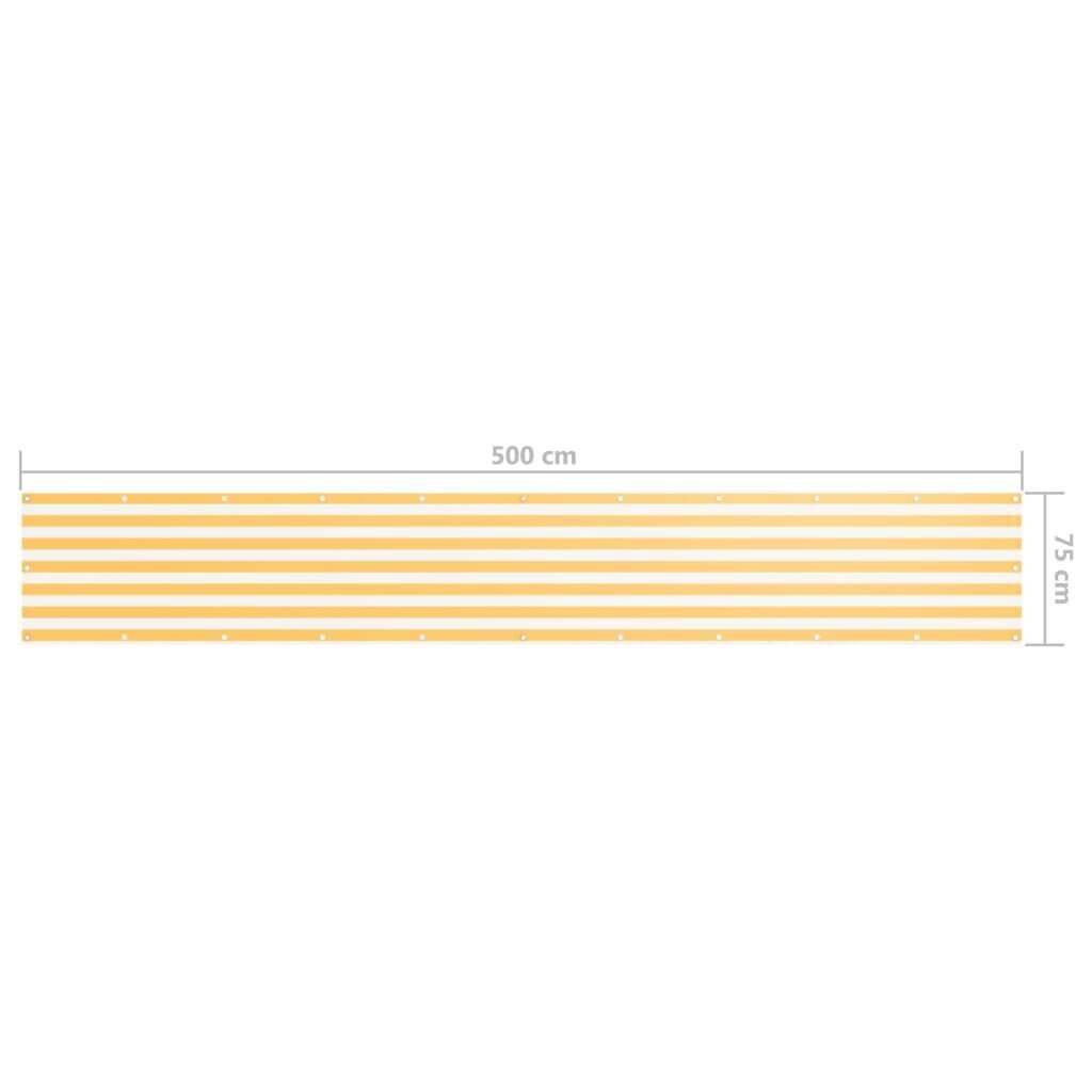 vidaXL balkona aizslietnis, 75x500 cm, balts un dzeltens audums cena un informācija | Saulessargi, markīzes un statīvi | 220.lv