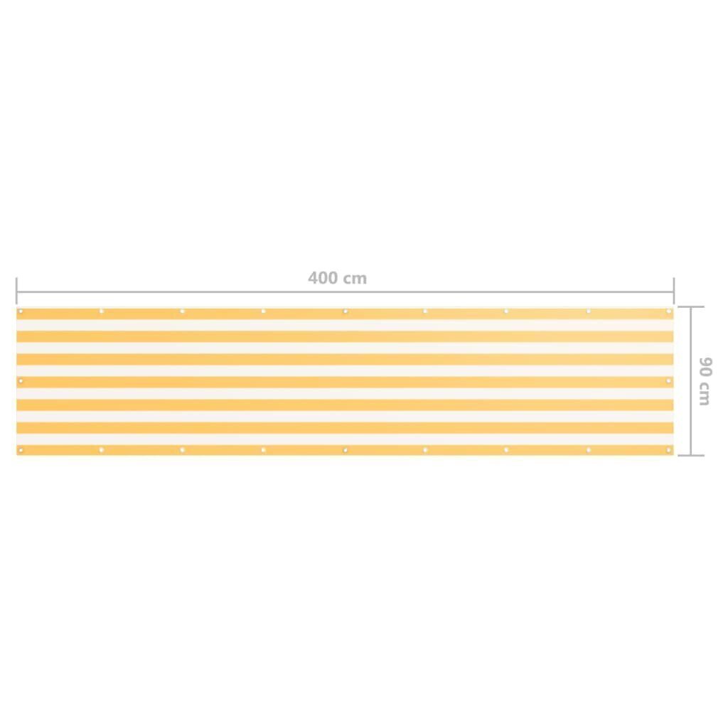 vidaXL balkona aizslietnis, 90x400 cm, balts un dzeltens audums cena un informācija | Saulessargi, markīzes un statīvi | 220.lv