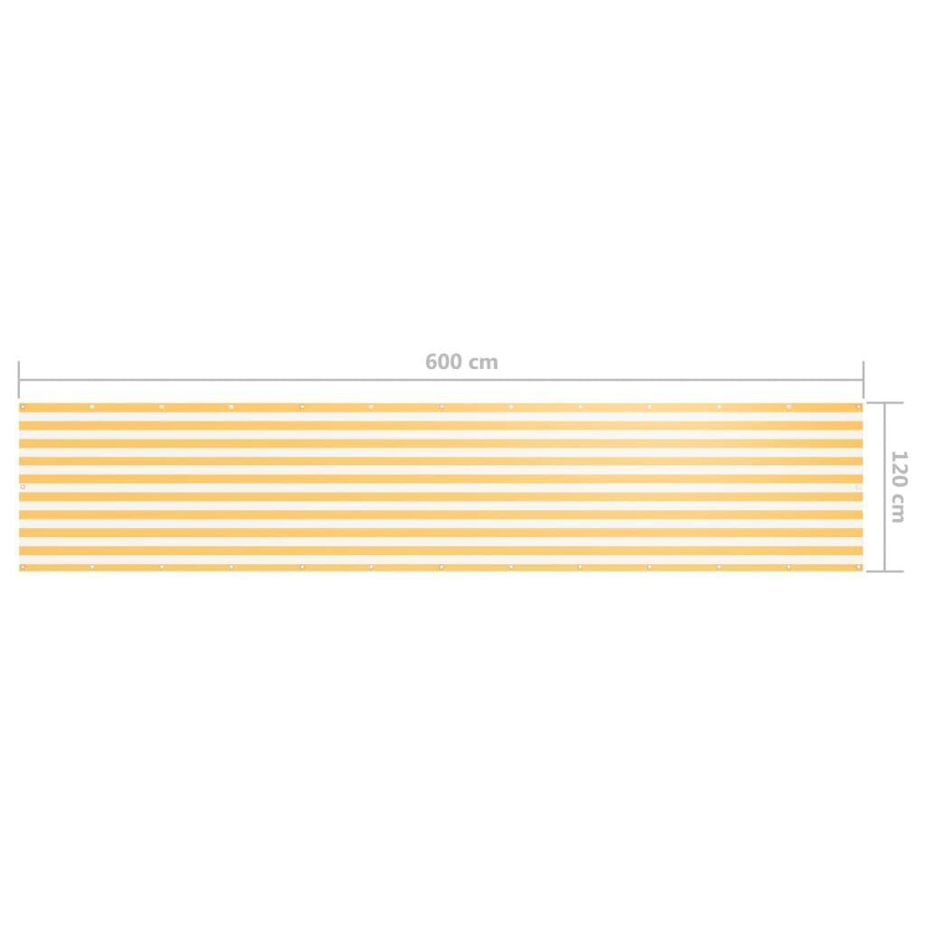 vidaXL balkona aizslietnis, 120x600 cm, balts un dzeltens audums cena un informācija | Saulessargi, markīzes un statīvi | 220.lv