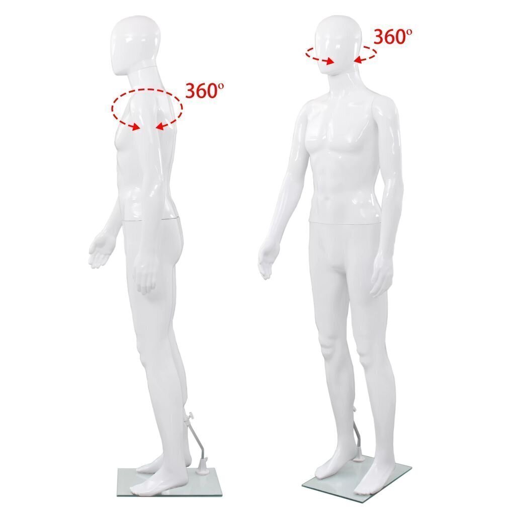 vidaXL vīriešu manekens, pilna auguma, stikla pamatne, 185 cm, balts цена и информация | Drēbju pakaramie | 220.lv