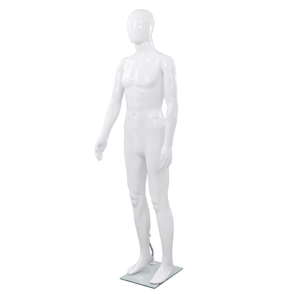 vidaXL vīriešu manekens, pilna auguma, stikla pamatne, 185 cm, balts cena un informācija | Drēbju pakaramie | 220.lv