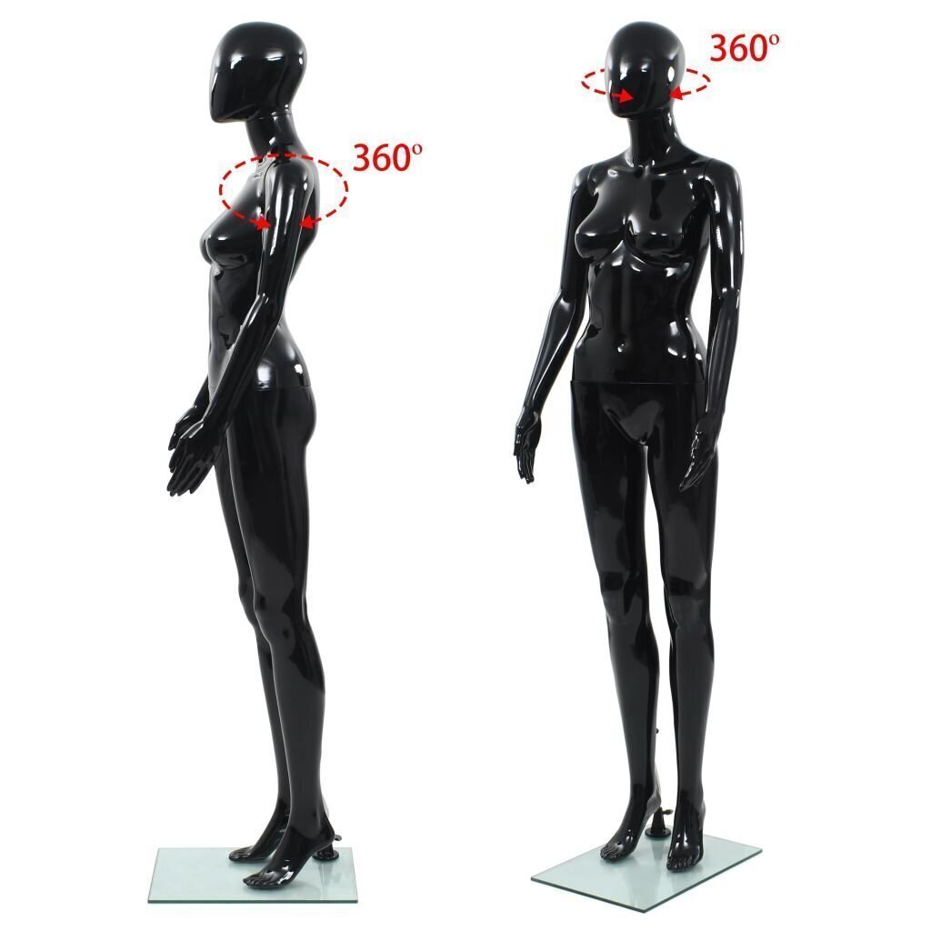 vidaXL sieviešu manekens, pilna auguma, stikla pamatne, 175 cm, melns cena un informācija | Drēbju pakaramie | 220.lv