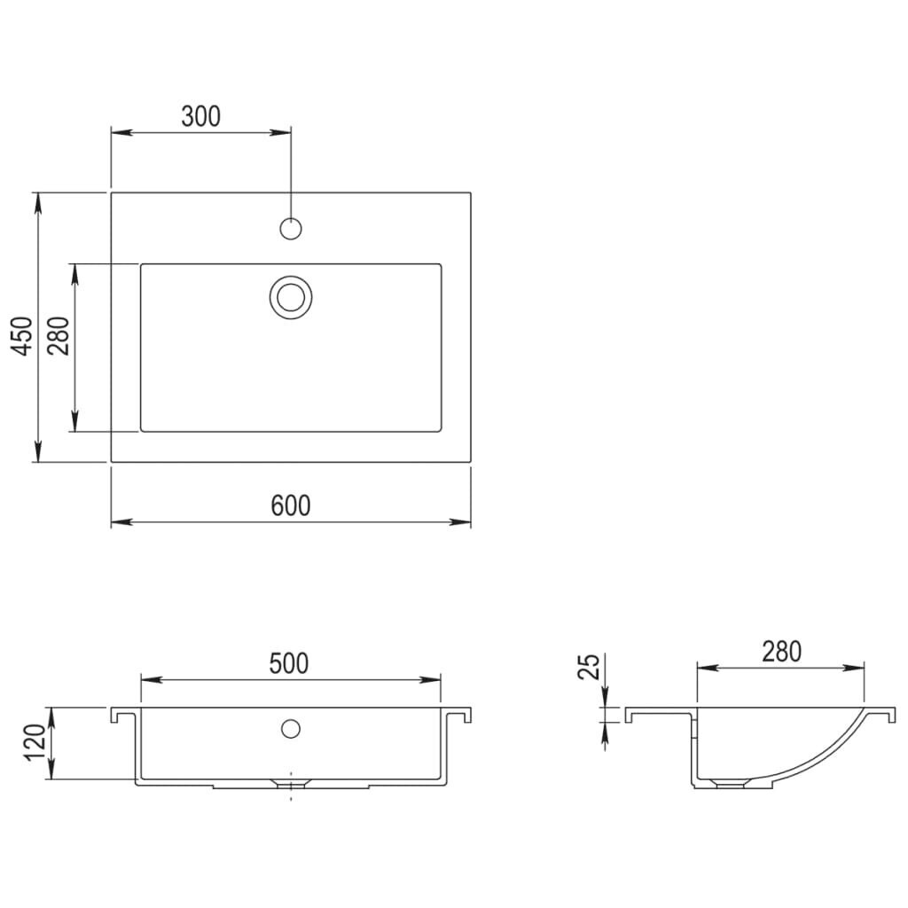 vidaXL izlietne, 600x450x120 mm, balts granīts цена и информация | Izlietnes | 220.lv