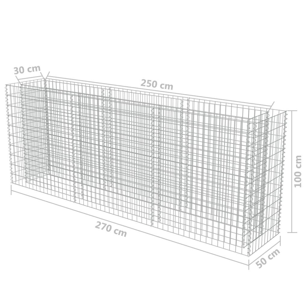 vidaXL gabions, augstā puķu kaste, cinkots tērauds, 270x50x100 cm cena un informācija | Puķu podi | 220.lv