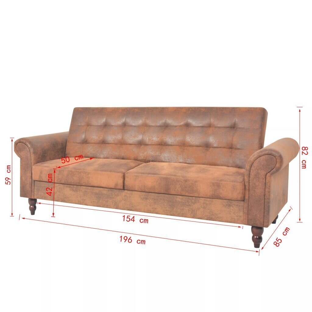 vidaXL izvelkams dīvāns ar roku balstiem, brūna mākslīgā zamšāda cena un informācija | Dīvāni | 220.lv