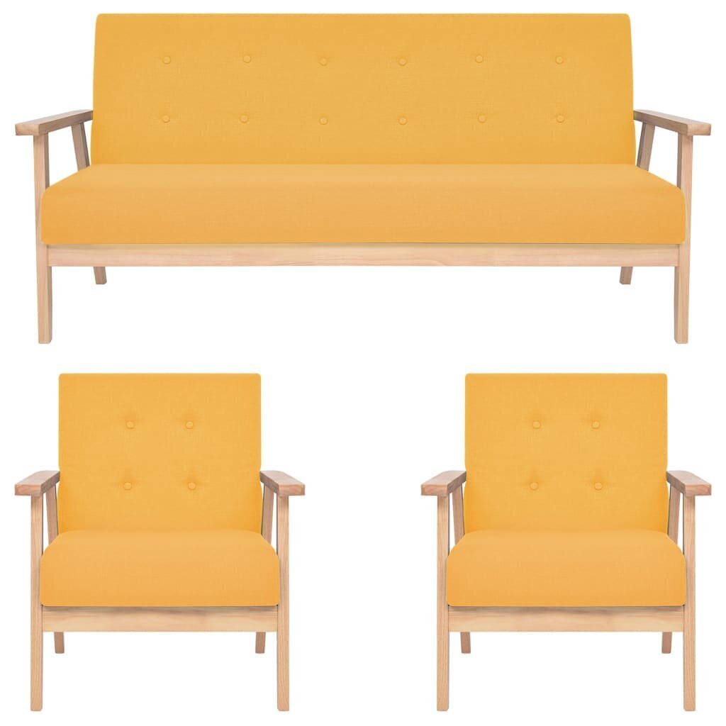 vidaXL dīvānu komplekts, 3 gab., dzeltens audums cena un informācija | Dīvāni | 220.lv