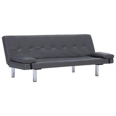 vidaXL izvelkams dīvāns ar 2 spilveniem, pelēka mākslīgā āda цена и информация | Диваны | 220.lv