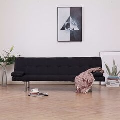 vidaXL izvelkams dīvāns ar 2 spilveniem, melns poliesters cena un informācija | Dīvāni | 220.lv