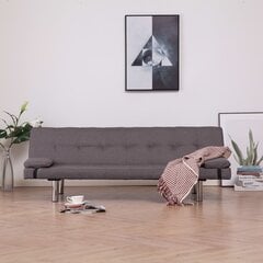 vidaXL izvelkams dīvāns ar 2 spilveniem, pelēkbrūns poliesters cena un informācija | Dīvāni | 220.lv