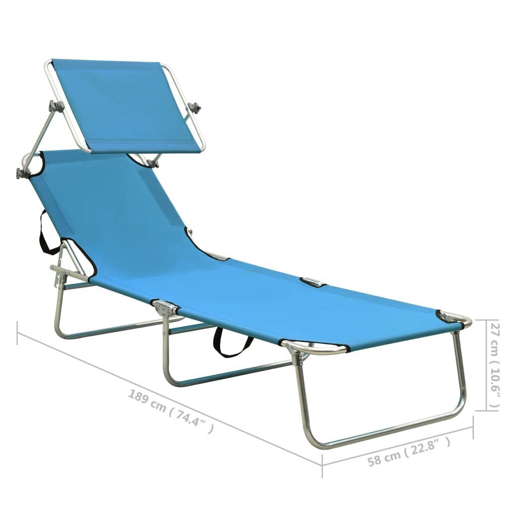 vidaXL saliekams sauļošanās zvilnis ar jumtiņu, tērauds, zils cena un informācija | Sauļošanās krēsli | 220.lv