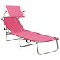 vidaXL saliekams sauļošanās zvilnis ar jumtiņu, tērauds, fuksiju rozā cena un informācija | Sauļošanās krēsli | 220.lv