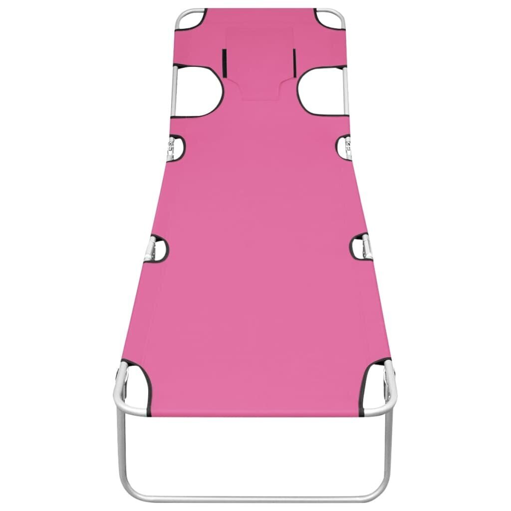vidaXL saliekams sauļošanās zvilnis ar galvas spilvenu, tērauds, rozā cena un informācija | Sauļošanās krēsli | 220.lv