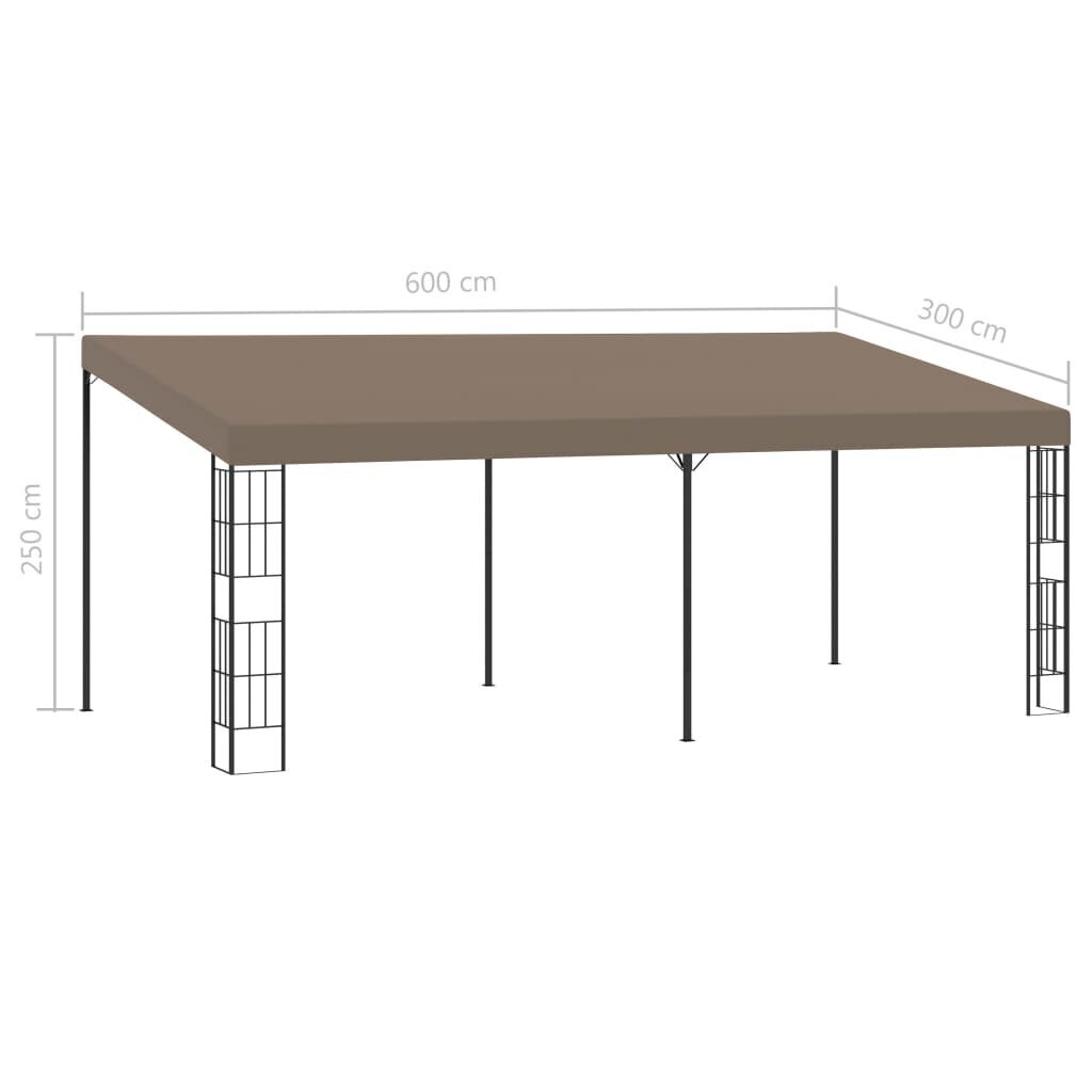 vidaXL dārza nojume, stiprināma pie sienas, 6x3 m, pelēkbrūns audums цена и информация | Dārza nojumes un lapenes | 220.lv