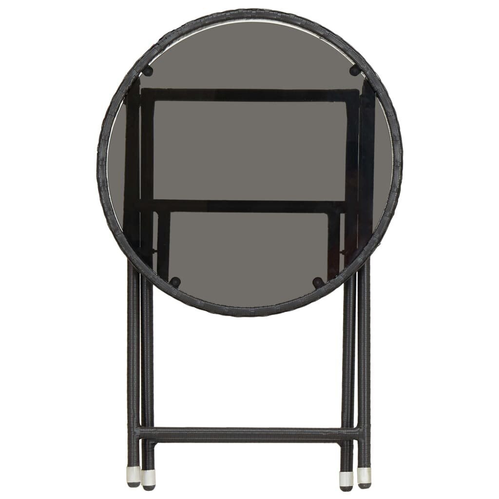 vidaXL tējas galdiņš, melns, 60 cm, PE pinums, rūdīts stikls cena un informācija | Dārza galdi | 220.lv