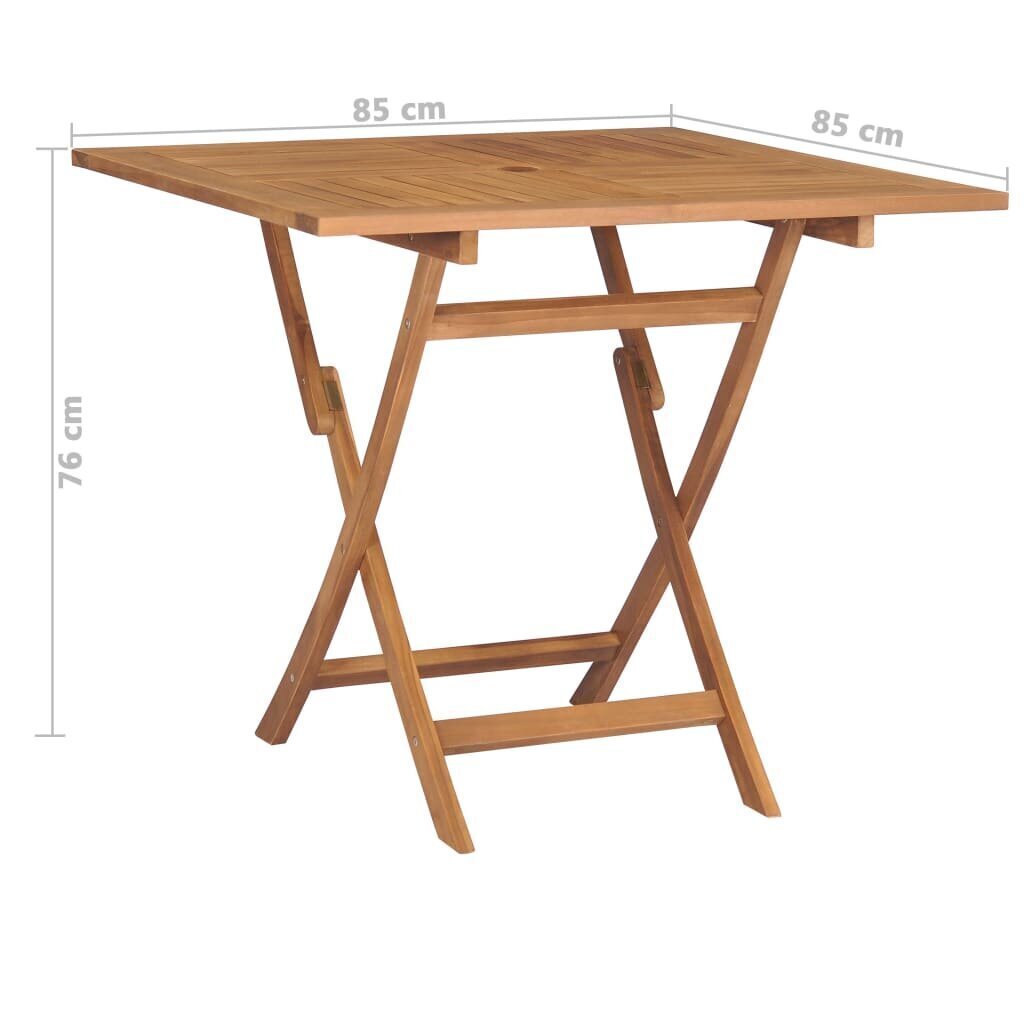 vidaXL saliekams dārza galds, 85x85x76 cm, masīvs tīkkoks cena un informācija | Dārza galdi | 220.lv