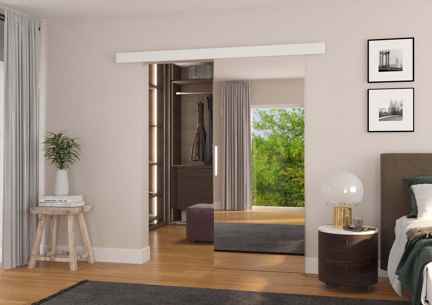 Nišas durvis ar spoguli ADRK Furniture Tess 86, baltas цена и информация | Skapji | 220.lv
