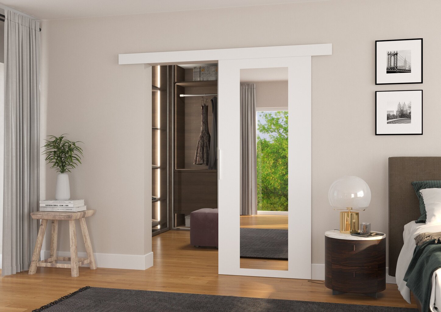 Nišas durvis ar spoguli ADRK Furniture Brit 86, baltas cena un informācija | Skapji | 220.lv