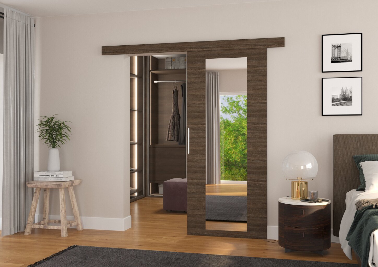 Nišas durvis ar spoguli ADRK Furniture Brit 96, brūnas cena un informācija | Skapji | 220.lv