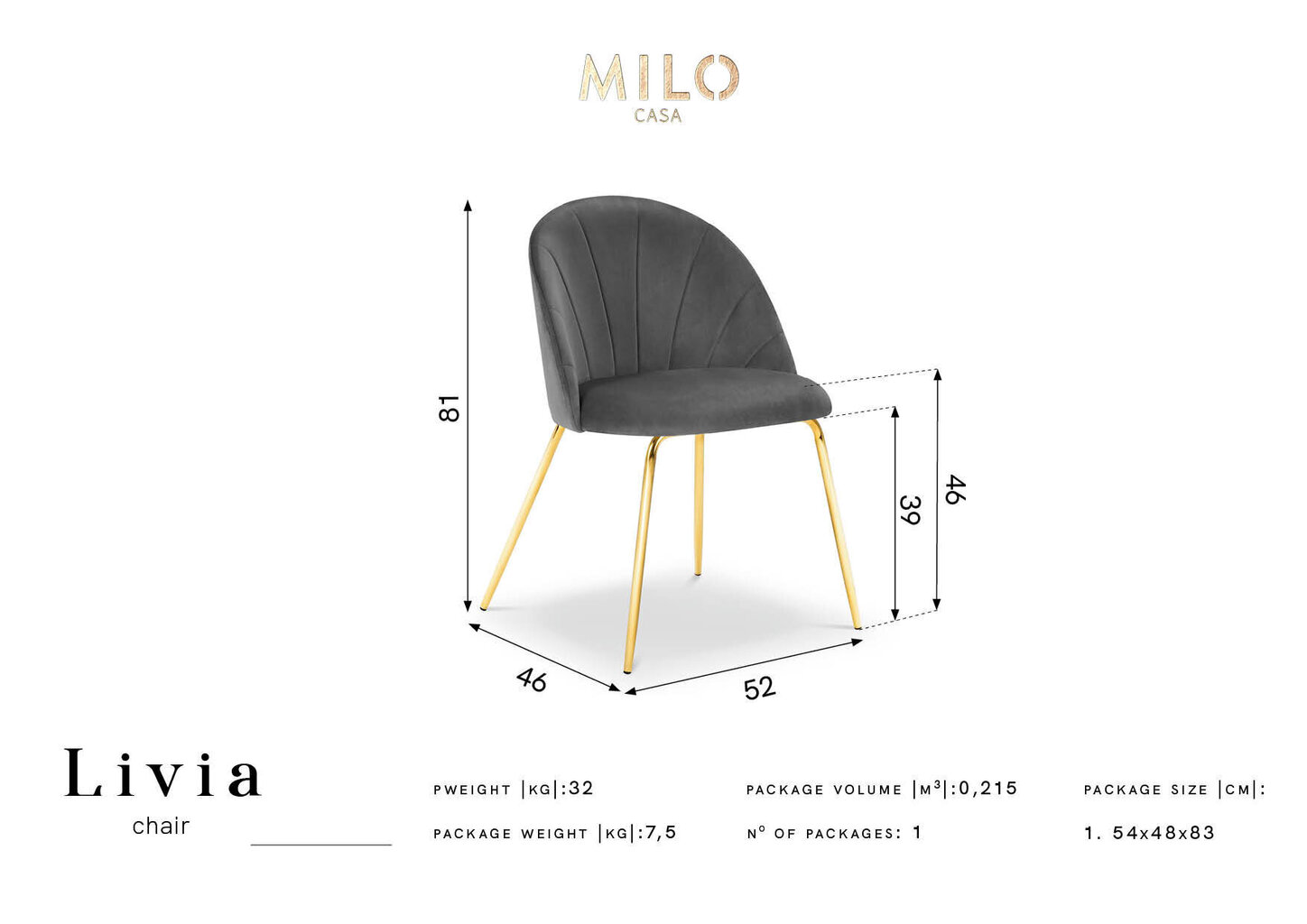 Krēsls Milo Casa Livia, dzeltenas/zeltainas krāsas cena un informācija | Virtuves un ēdamistabas krēsli | 220.lv